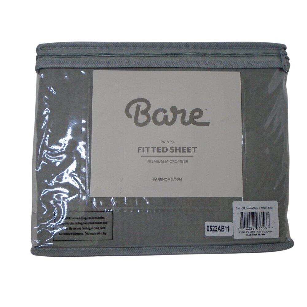 BARE Fitted Sheet Twin XL Grey Premium Microfiber 3631